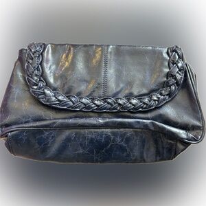 Vintage Heritage 1981 Navy Leather Braided Handbag large clutch 13 x 6.5